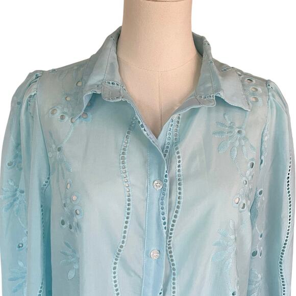 Anewsta Eyelet Womens Blouse Button Down Office Career Preppy Size Medium US 6 - Picture 4 of 7
